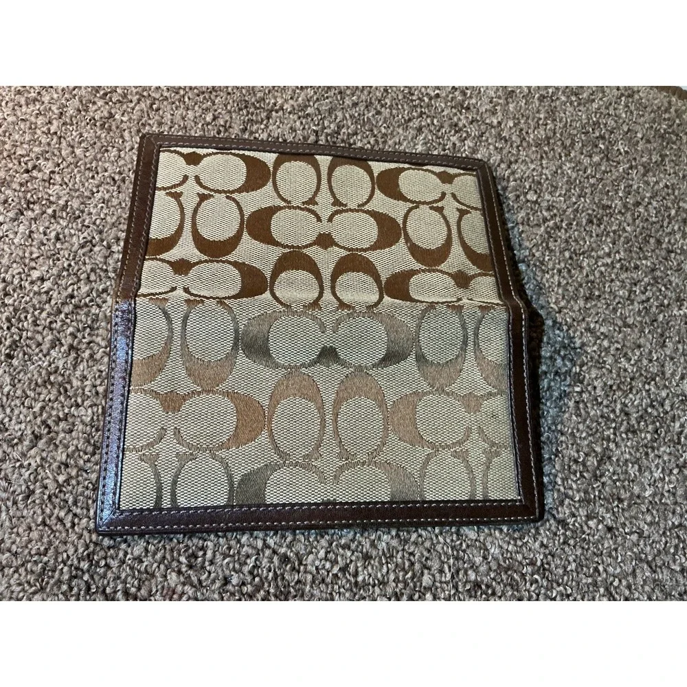Coach Jacquard Check Book Brown Wallet With Pen Holder